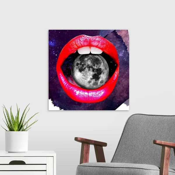 Lips - Moon Mouth - Canvas Wall Art, 20x20, Great Big Canvas