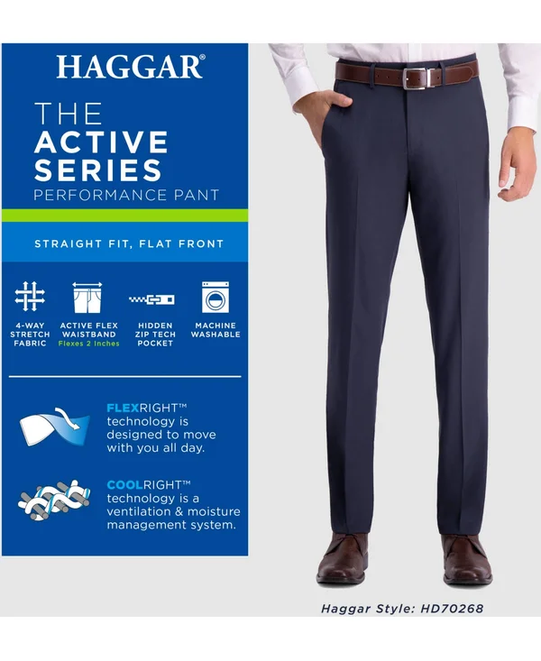 Haggar Htr Grey Active Series Straight Fit Flat Front Dress Pants