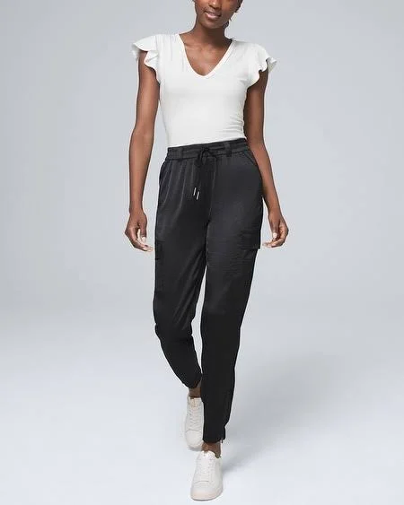 Women's Whbm WKND Satin Jogger Pants - Black, Size 8 - Long by White House Black Market