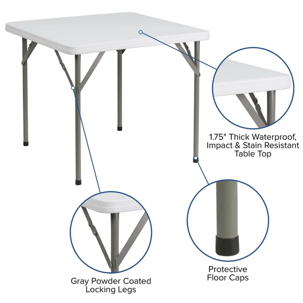 Emma + Oliver 2.85-Foot Square Granite White Plastic Folding Table - Event Folding Table