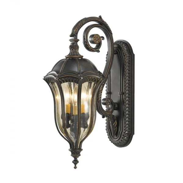 Feiss 3 Bulb French Victorian Style Outdoor Wall Lantern with Amber BL Outside Wall Light Swan Neck Light