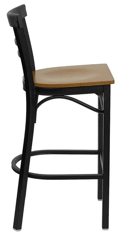 Flash Furniture Hercules Metal Ladder Back Wood Seat Restaurant Bar Stool - Black
