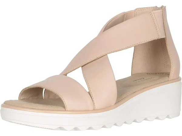 Clarks Jillian Rise Womens Leather Criss-Cross Wedge Sandals, Blush