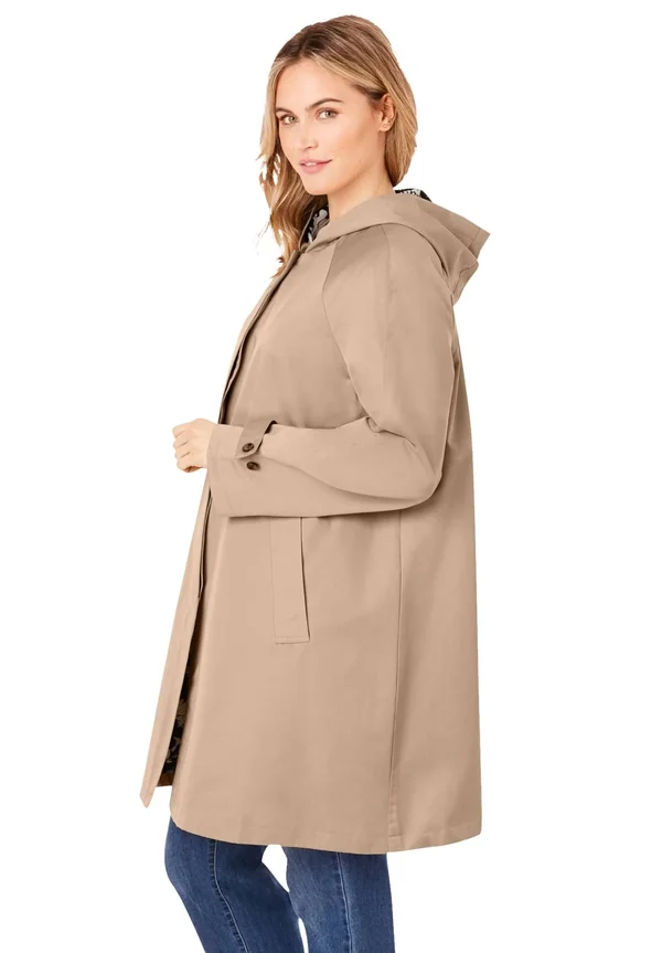 Plus Size Women's Printed Lining Hooded Raincoat by Woman Within in New Khaki (Size 34 W)