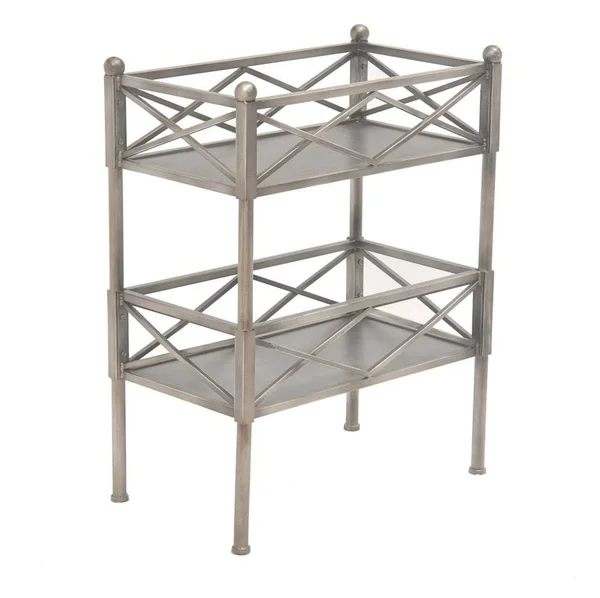 Stylish Brushed Silver 2 Shelf End Table Gray, Metal