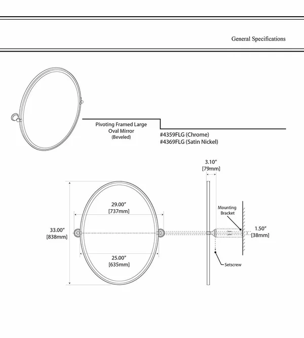 Gatco 4369FLG Charlotte Framed Large Oval Mirror - Satin Nickel