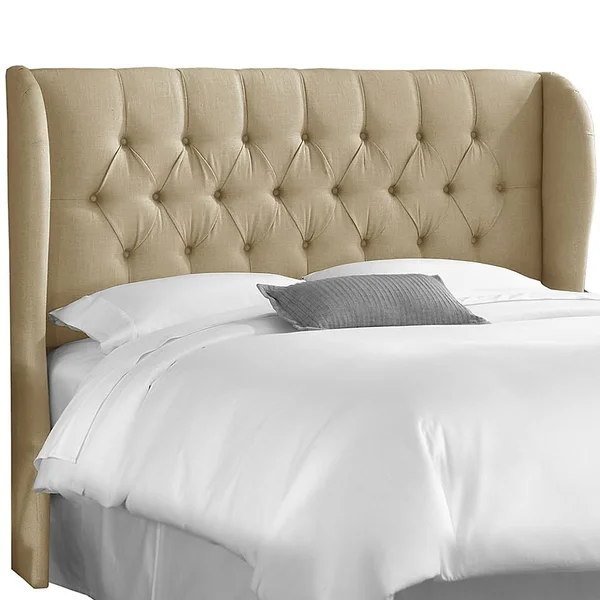 Skyline Furniture Tufted Wingback Upholstered Headboard, California King, Sandstone Linen