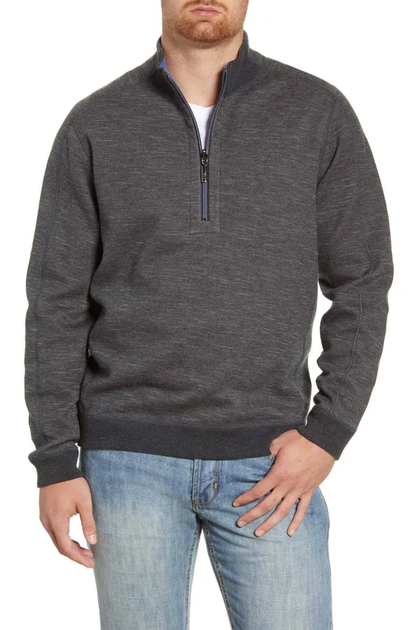 Tommy Bahama Men's Flipsider Half Zip Jacket - Dark Pewter Heather - XL