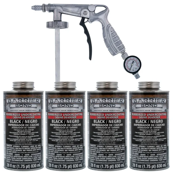 Barrier Bond Black Rubberized Undercoating Sound Deadener Kit with 4 Quart Cans & Spray Applicator Gun, Size: 4 qt