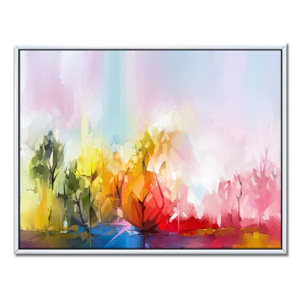 Designart &Abstract Tree in Colorful Meadow& Modern & Contemporary Framed Canvas Wall Art Print - 40 in. Wide x 30 in. High