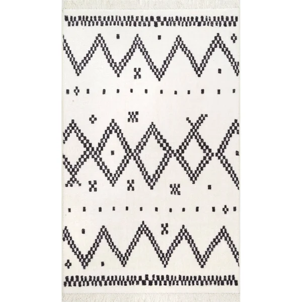 nuLOOM Tracy Moroccan Tassel Off White 9 ft. x 12 ft. Area Rug