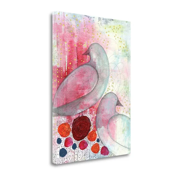Tangletown Fine Art Two Birds in Fuchsia by Sarah Ogren, Giclee Print on Wrap Canvas, 21x29x22