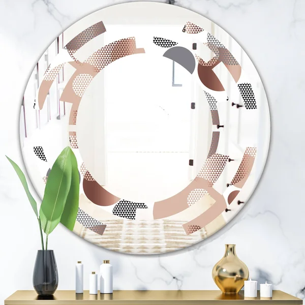 Designart 'Circular Abstract Retro Geometric XIII' Modern Round or Oval Wall Mirror - Space - 24 in. Wide x 24 in. High