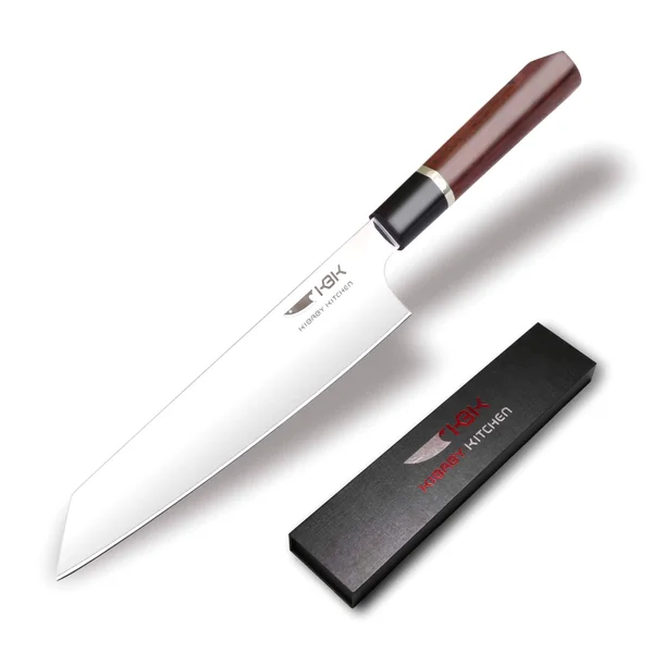 KBK Gyutou Knife Forged SUS304 Stainless Steel Blade and Hard Alloy Edge 63 HRC Super Sharp with Ebony Wooden Handle Comfort Hol