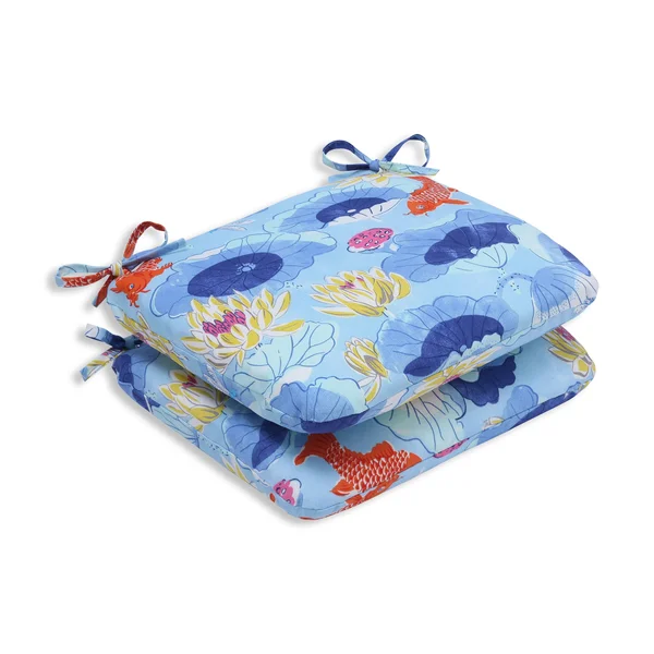 Pillow Perfect Outdoor/ Indoor Lotus Lake Cobalt Rounded Corners Seat Cushion (Set of 2)