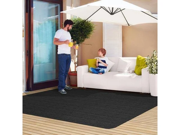 House - Home and More Indoor/Outdoor Double-Ribbed Carpet Area Rug with Skid-Resistant Rubber Backing - Smokey Black - 3' x 6'
