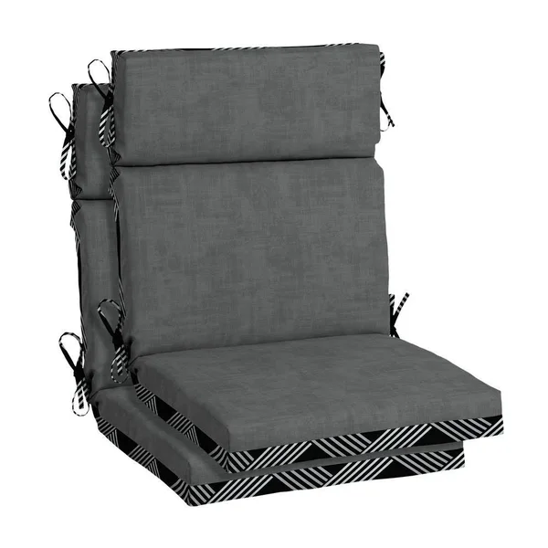 Black Lattice Outdoor High Back Dining Chair Cushion (2-Pack)