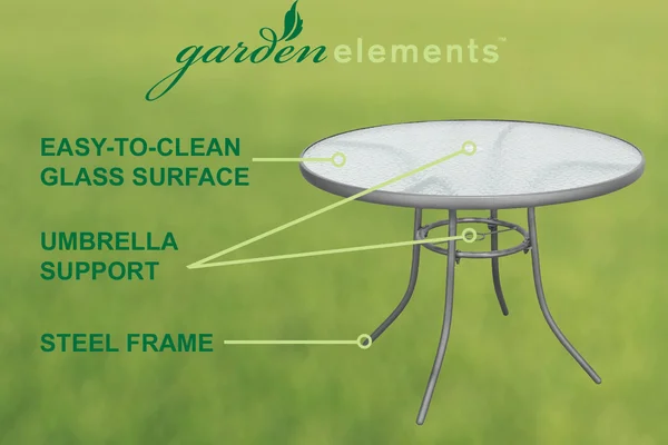 Rio Brands Sienna Metal Gray Round Patio Glass Top Table - 40-Inch