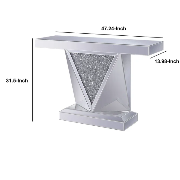 Benzara Wood and Mirror Console Table with Faux Crystals Inlay - Clear