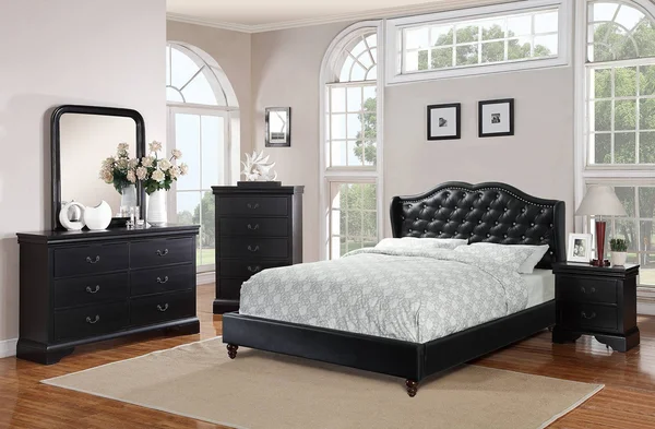 Magnificent Faux Leather Upholstered Full Size Bed Black