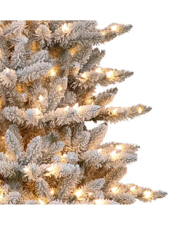 Puleo International Pre-Lit Slim Flocked Franklin Fir Christmas Tree - Green
