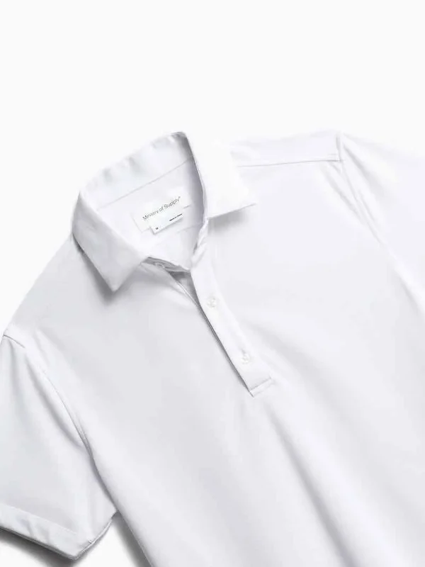 Ministry of Supply White M&s Apollo Performance Short Sleeve Polo, US Medium
