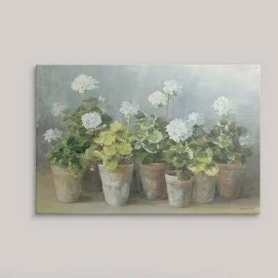 &White Geraniums& Danhui Nai Painting Print Great Big Canvas Size: 24x22 H x 36x22 W x 1.5x22 D, Format: Canvas
