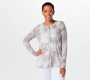 Logo Layers by Lori Goldstein Tie-Dye SheerMesh Cardigan - Size Large, Pearl