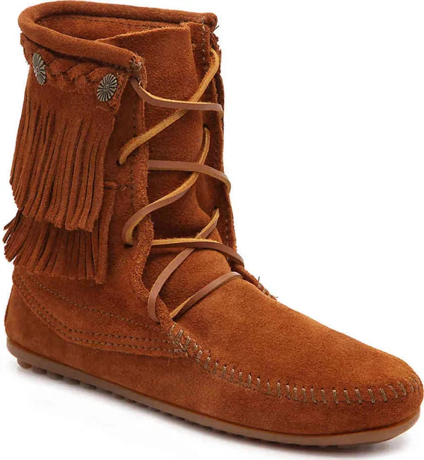 Minnetonka Women's Double Fringe Tramper Boot Brown Suede - 9