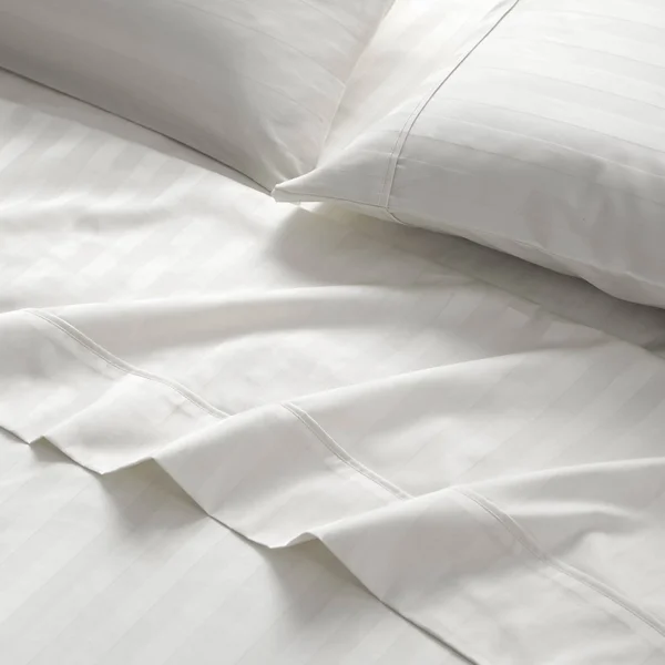 Brielle Home 100% Organic Cotton Dobby Stripe Sheet Set Queen, Blue