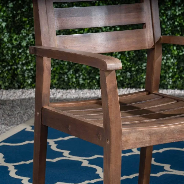 Noble House Outdoor Dining Wood Chairs in Dark Brown Finish - Set of 2