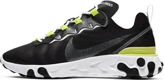 Nike Womens React Element 55 SE &Black Lemon Venom& Black/Lemon Venom/White Wmns Marathon Running Shoes/Sneakers CN3591-001 (Siz
