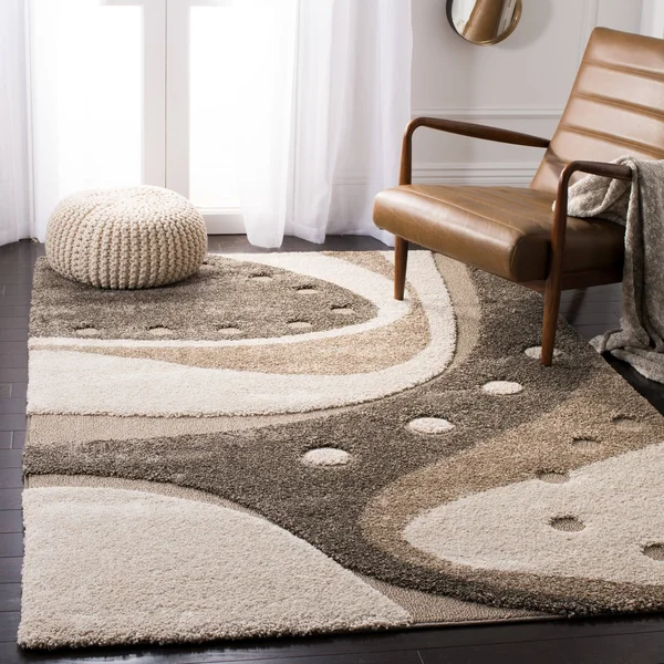 Safavieh Florida Shag Riet Abstract Rug - 6&7x22 x 6&7x22 Round - Brown/Ivory