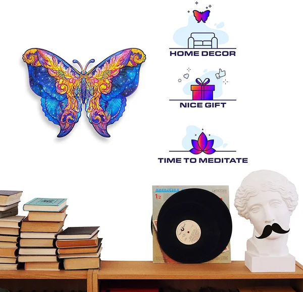 Unidragon Wooden Puzzle Jigsaw, Best Gift for Adults and Kids, Unique Shape Jigsaw Pieces Intergalaxy Butterfly, 12.6 x 9 in (32