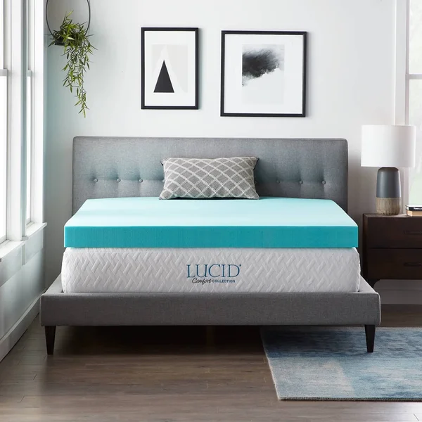 Lucid Comfort Collection 4 inch Gel and Aloe Memory Foam Topper - California King- with Cover
