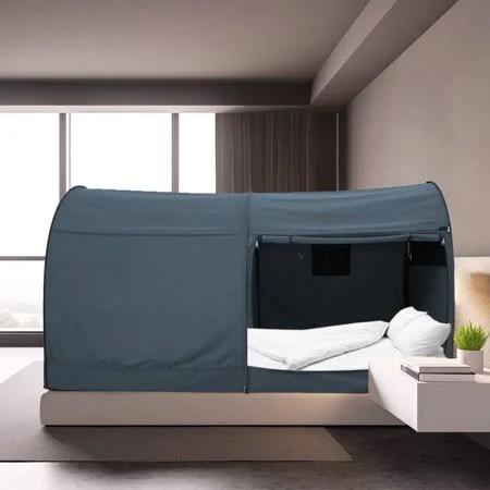 Alvantor Bed Canopy Tents Privacy Space Queen Size Sleeping Tents Indoor Pop Up Curtains Grey Cottage (Mattress Not Included)