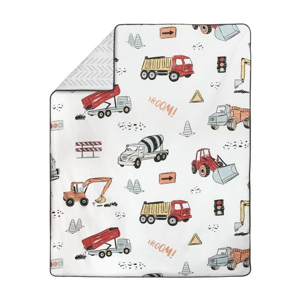 Sweet Jojo Designs Construction Truck Baby Boy Nursery Crib Bedding Set - 5 Pieces - Grey Yellow Orange Red and Blue Transportat