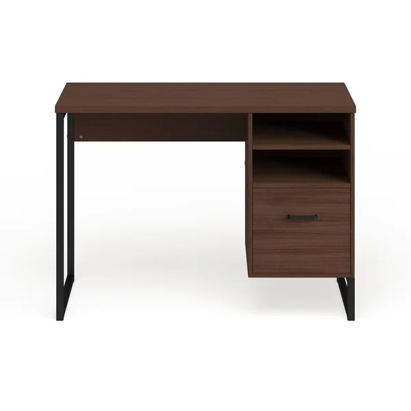 Lancaster Home Rustic Coffee Wood Grain Finish Computer Desk with Metal Frame, Size: Medium, Black