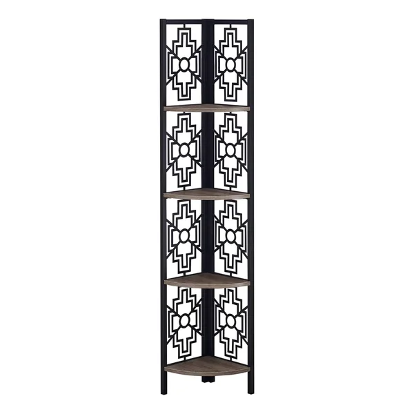 Dark Taupe 62-Inch Wood-Look Finish 4-Tier Corner Bookshelf, 16" x 11" x 62"
