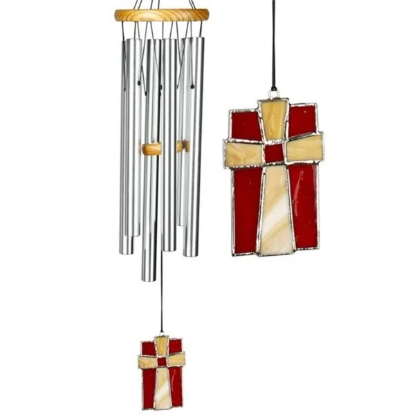 Woodstock Chimes Amazing Grace Stained Glass Windchime, Silver