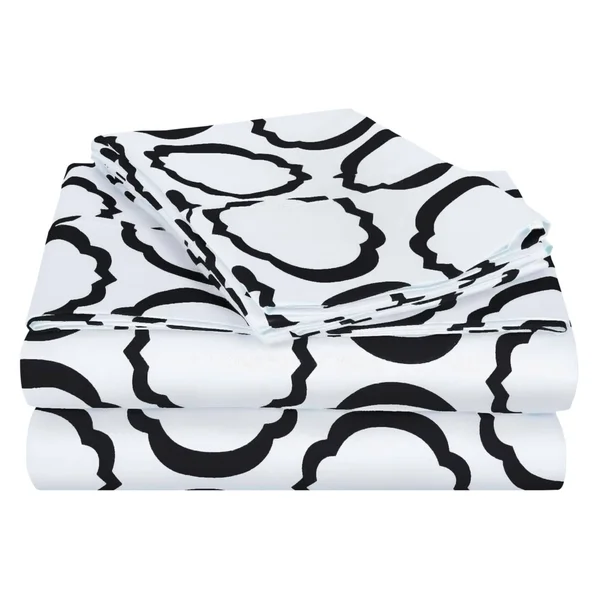 Superior Scroll Park Cotton Rich 600 Thread Count Sheet Set, California King, White/Black