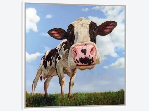 Framed Canvas Art (White Floating Frame) - Penelope by Lucia Heffernan ( Animal Art > Farm Animals > Cows art)