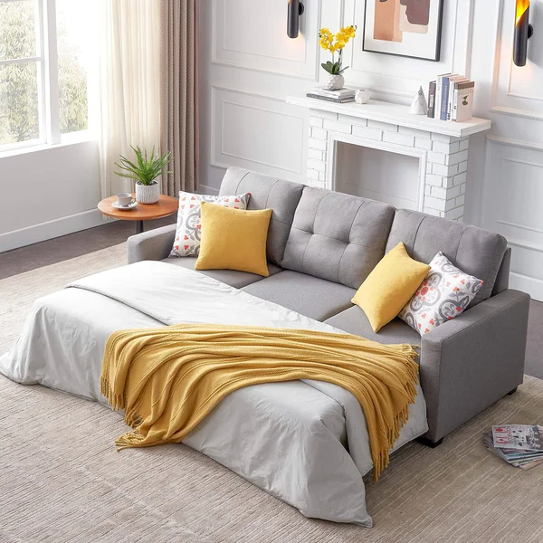 Reversible Sleeper Sectional Sofa Couch - L-Shaped Corner Sofa-Bed with Storage, 3-Seat Sectional Corner Couch