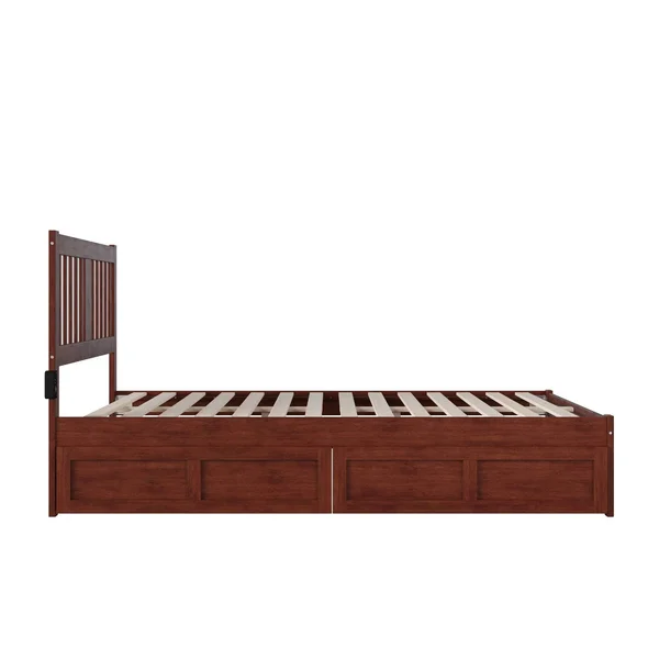 Atlantic Furniture AG8913444 Tahoe Queen Bed with USB Turbo Charger & 2 Extra Long Drawers Walnut