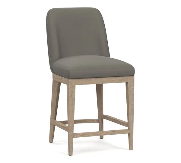 Pottery Barn Layton Leather Counter Height Bar Stool, Seadrift Leg, Nubuck Graystone