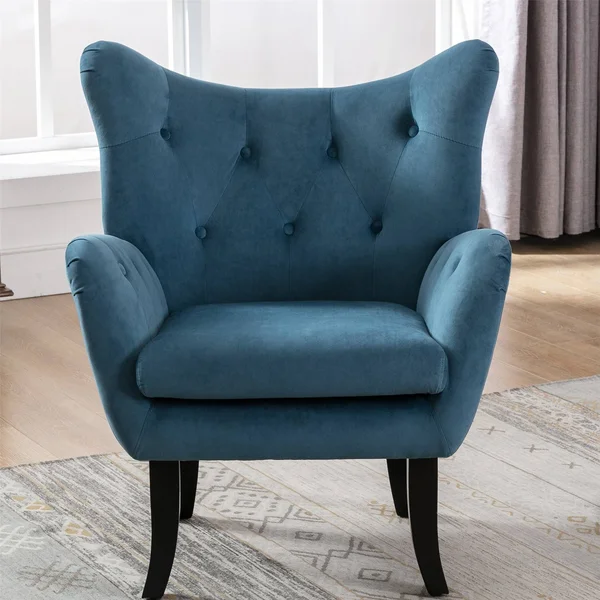 Vanity Chair with Wooden Legs for Living Room Bedroom - Teal Blue