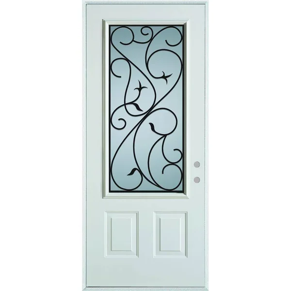 Stanley Doors 36 in. x 80 in. Silkscreened Glass 3/4 Lite 2-Panel Painted White Left-Hand Inswing Steel Prehung Front DOOR, Pref