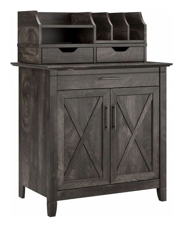 Bush Furniture Key West Secretary Desk with Storage and Desktop Organizers, Dark Gray Hickory
