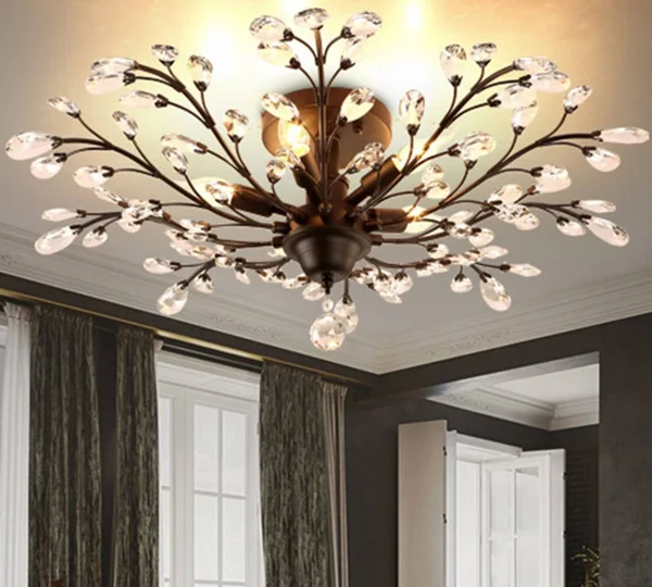 SEOL-Light Vintage Large Crystal Branches Chandeliers Black Ceiling Light Flush