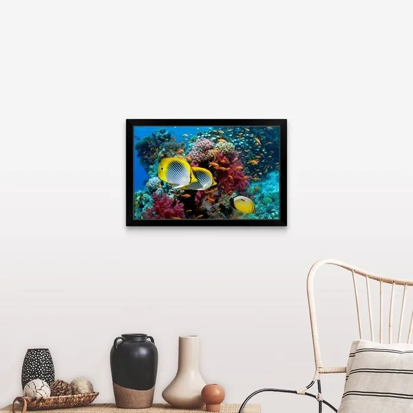 Coral Reef Scenery with Fish Black Framed Print - 30 x 20